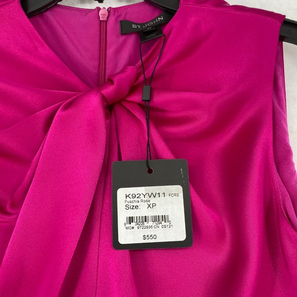 St. John Top XP Petite Womens Pink Liquid Satin Twisted Neck Sleeveless Blouse - Picture 3 of 6
